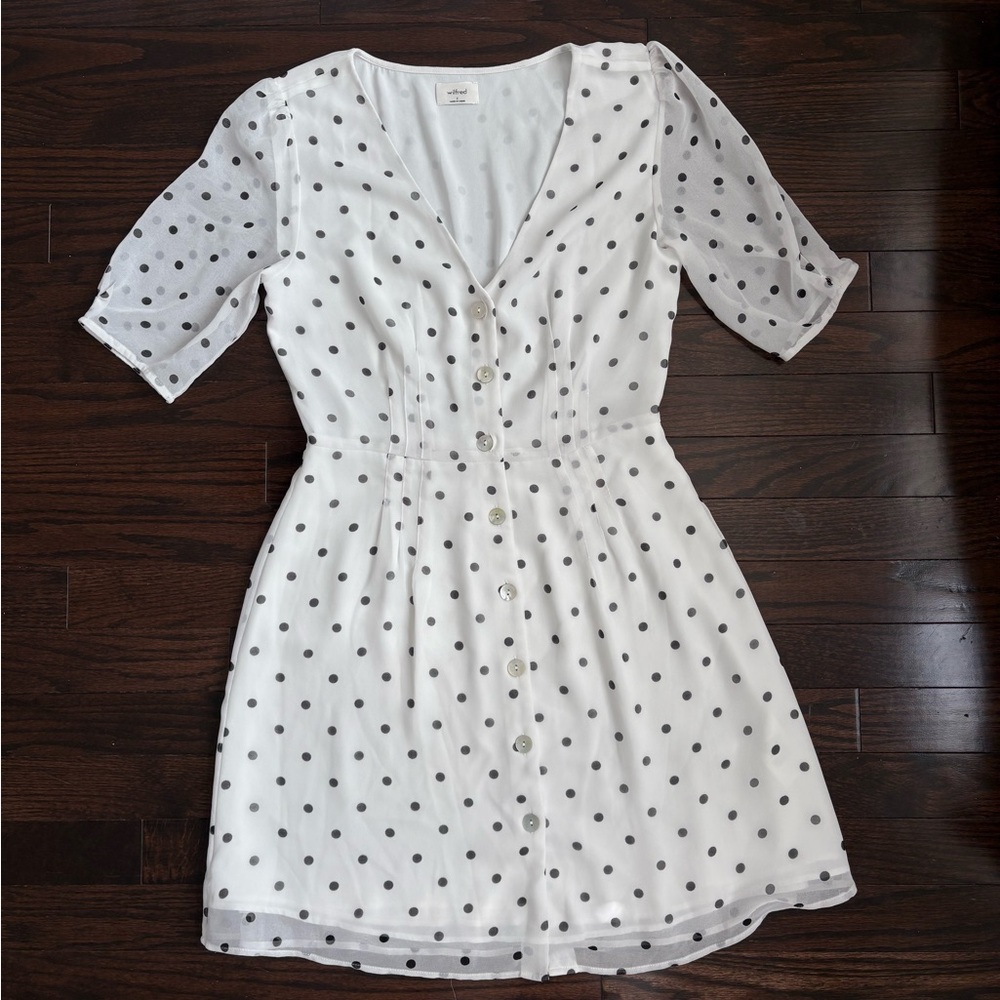 Wilfred Aritzia White Polka Dot Mini Dress